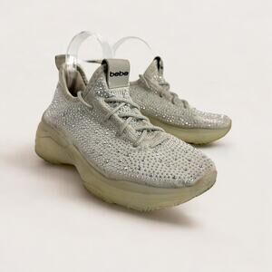 Bebe Sneakers Womens 8 Gray Silver‎ Leyla Rhinestone Embellished Sparkly Chunky